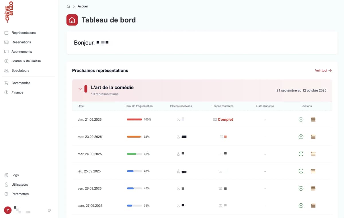 Complete management application for Théâtre le Crève-Cœur